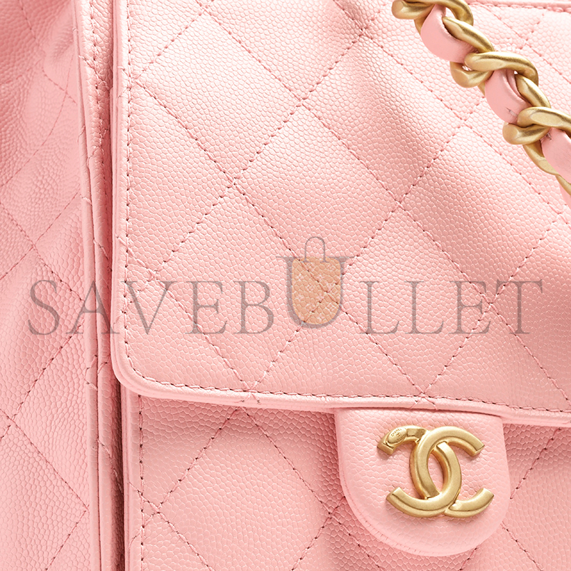Ch*el 25 medium handbag grained calfskin & gold-tone metal light pink as5311 (40*30*15cm)